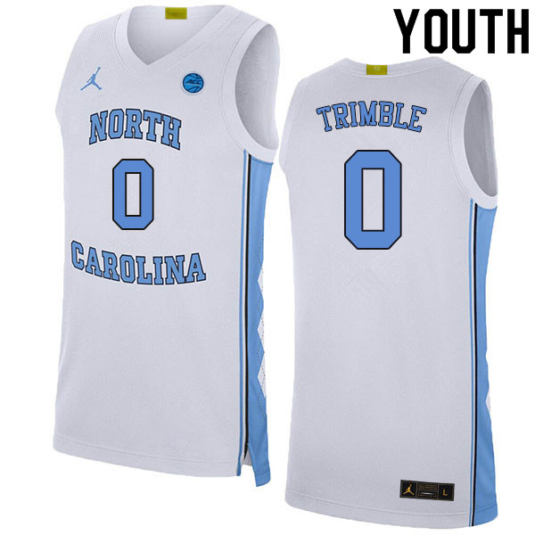 Youth #0 Seth Trimble North Carolina Tar Heels College Basketball Jerseys Sale-White - Click Image to Close